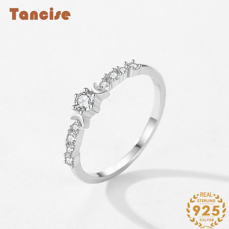 Tancise Classic 925 Sterling Silver Zircon Ring Ladies Jewelry Wedding Promise Party Gift