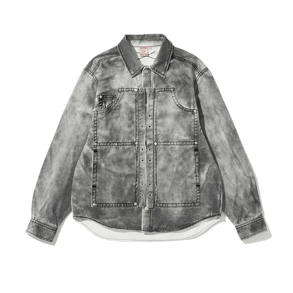 TRUERELIGION Рабочая джинсовая рубашка Big T Стирка Серая