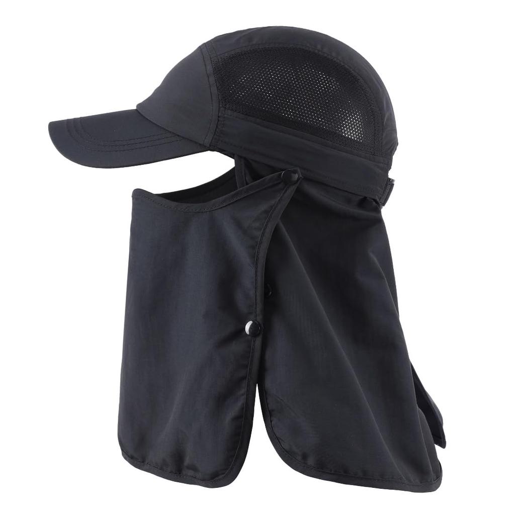 Унисекс UPF Солнцезащитная шляпа Дышащая спортивная кепка со съемной маской для лица и шеи Кепка для рыбалки Бейсболка Черная [Connectyle] 50+ &