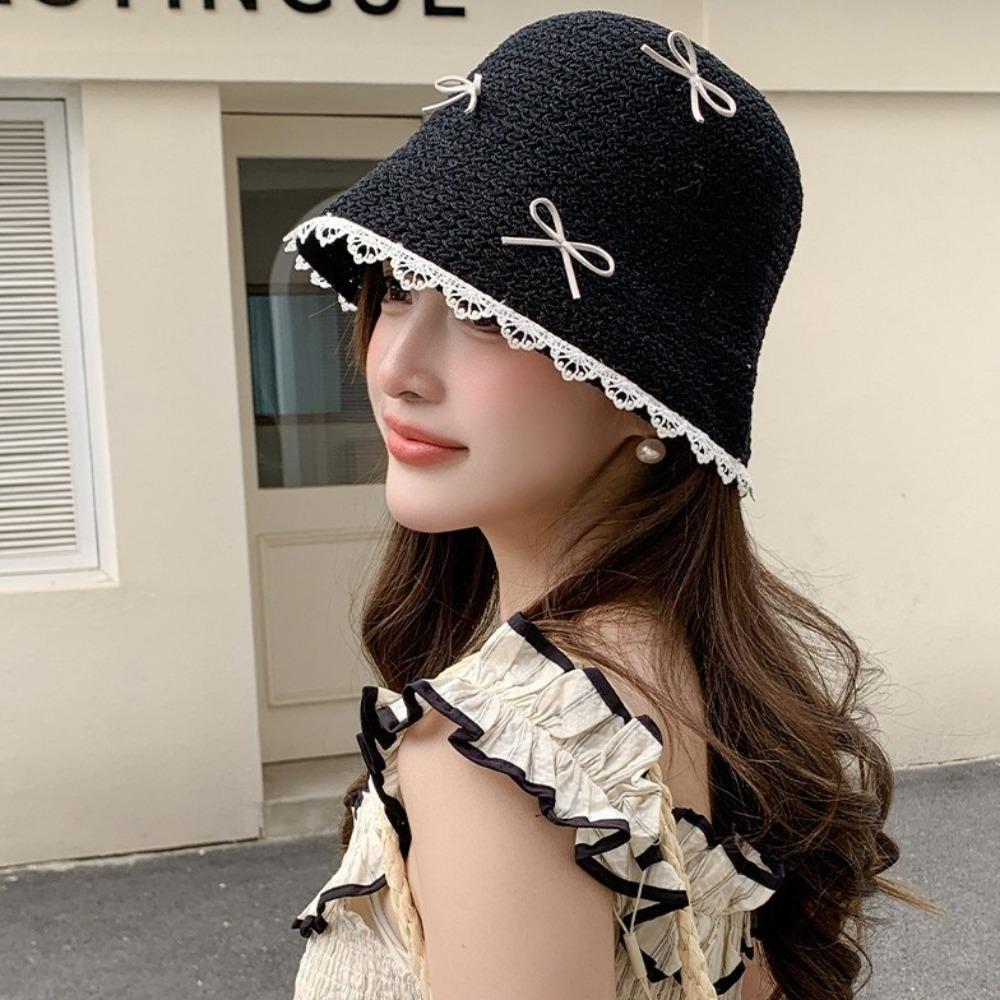 Lace Bow Straw Hat Sun Protection Women's Sun Hat Fashion Sunscreen Fisherman Hat Women