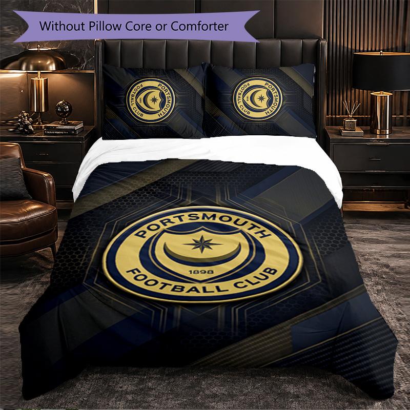 Portsmouth FC Themed Bedding 3Pcs Duvet Cover Set Decorative Bed Linen For Teen Room Home Decoration