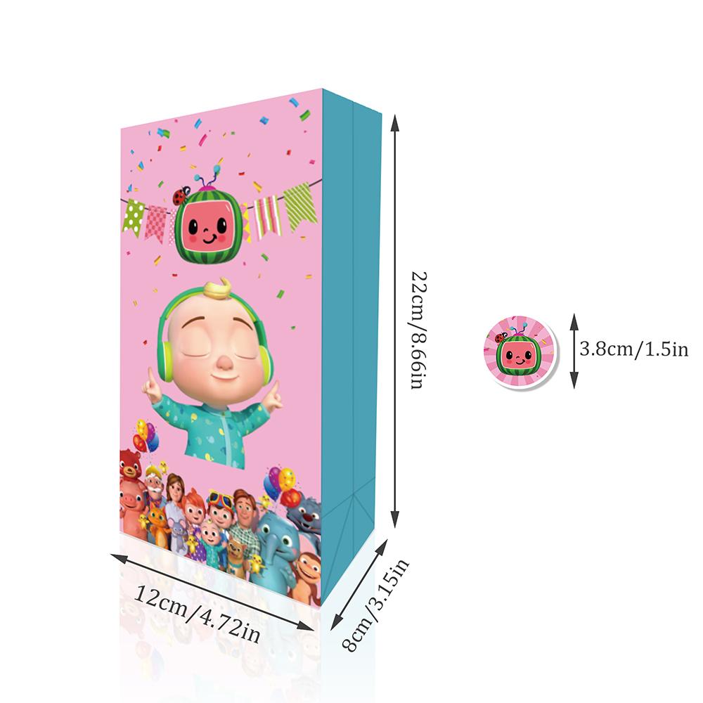 24Pcs Cocomelon Birthday Party Gift Bags With 36 Stickers For Kids Party