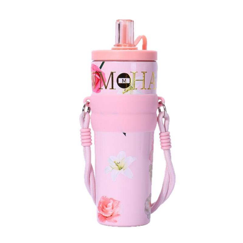 Stainless Steel Insulated Travel Mug With Straw Carry Rope Women Car Office Outdoor 710ml