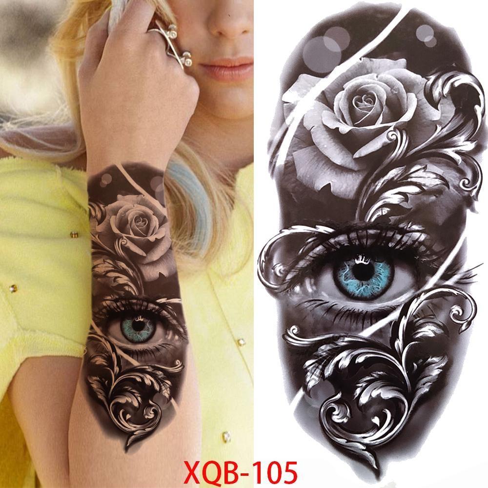 1 PC 210*114MM Cat Geometry Black Temporary Tattoos For Men Women Black Forest Skull Tiger Wolf Tattoo Sticker Evil Devil Arm Tattoo