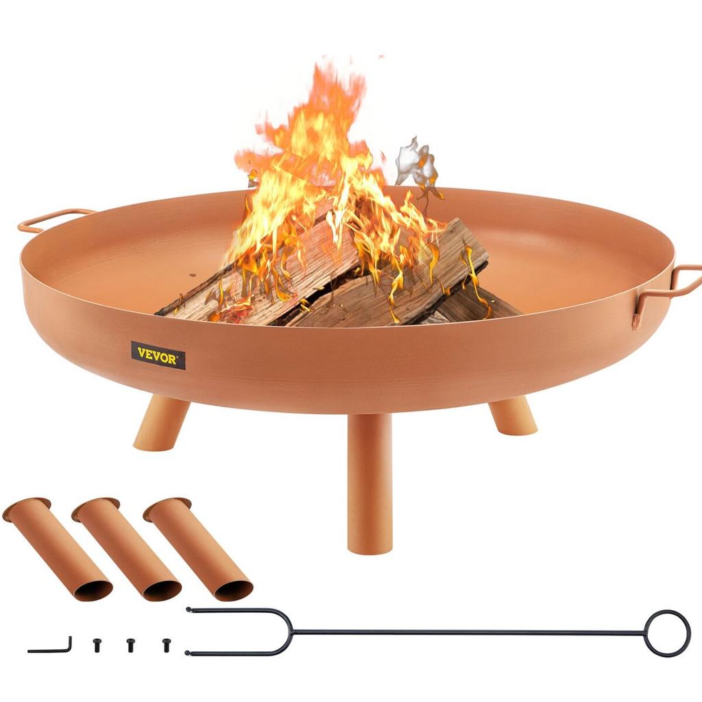 Fire Pit Bowl, 30-Inch Deep Round Carbon Steel Fire Bowl, Wood Burning for Outdoor Patios, Backyards & Camping Uses, with A Drain Hole, Portable