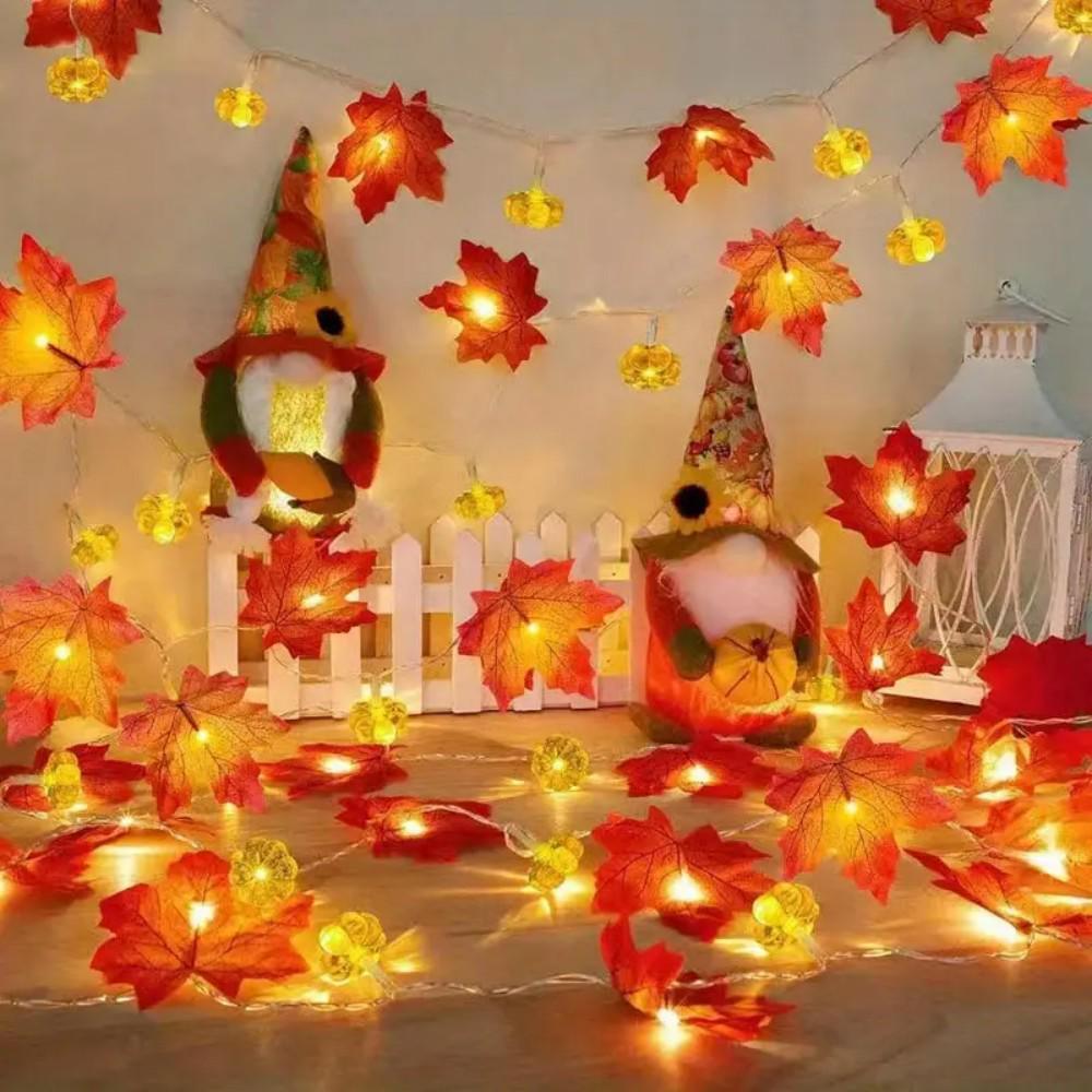 Солнечные светодиодные гирлянды в виде кленовых листьев и тыкв для декора помещений/улиц к праздникам - Хэллоуин и Рождество