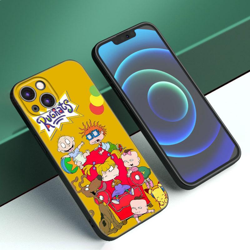 Чехол для телефона с изображением героев мультфильмов R-Rugrats для Apple iPhone 12 13 Mini 11 14 15 Pro Max 7 8 Plus X XR XS SE 2020 2022, черный силиконовый чехол