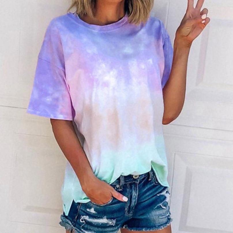 Fashion Comfortable Summer Fashion Ladies T-shirt Tops Europe and America Tie Dye Gradient Printing Loose T-shirt Women's Tops