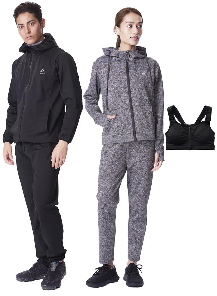 Charmake Body Sauna and Top and Bottom Includes Sports Washable Gray CM-S Suit, Men's Women's Set, Bra, Video, (Size 2XL, (Women's))