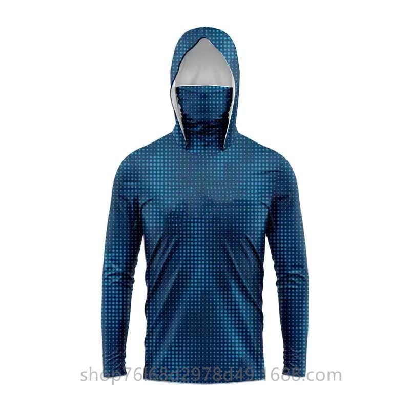 Mens Quick-Dry Ice Silk Fishing Long Sleeve Hooded Sun Protection Shirt With Integrated Face Cover Outdoor Casting
