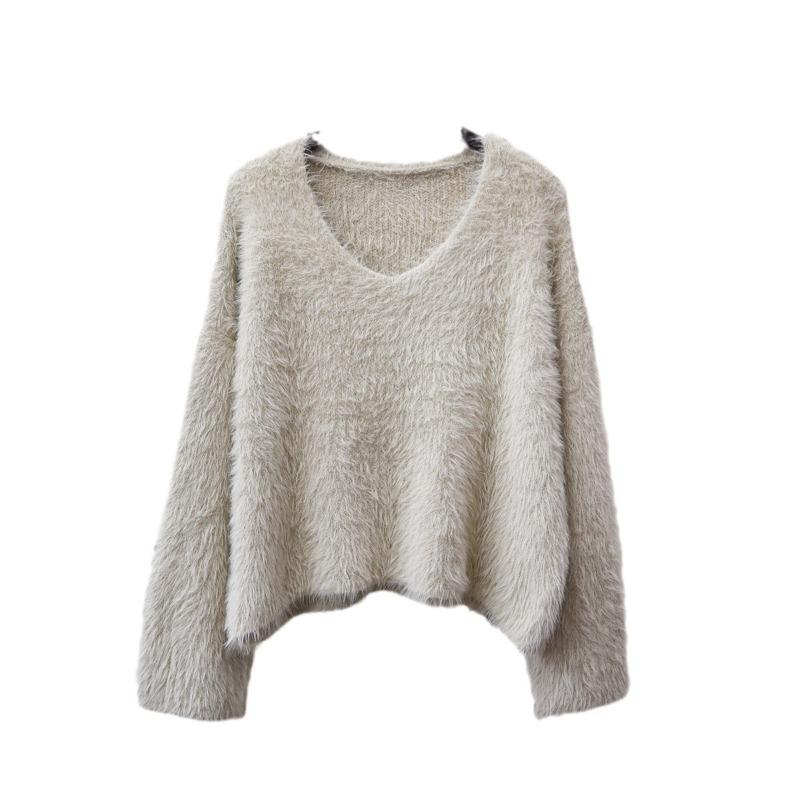Imitation Mink Fleece Sweater Pullover Women's Autumn and Winter New Gentle Wind Soft Waxy Loose Short Knitted Sweater Top
