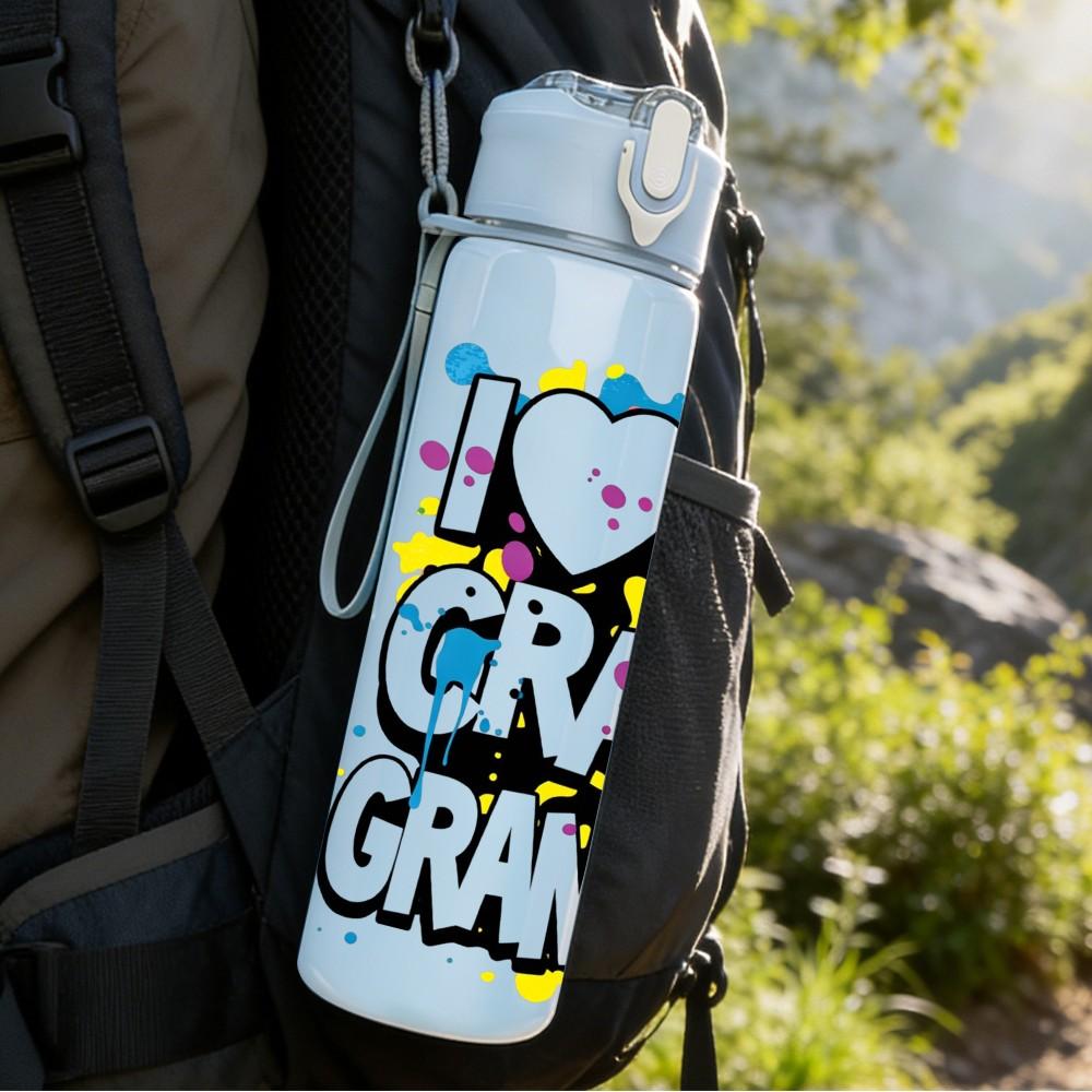 1PC I Love My Crazy Grandma Quote Print 750ml Color Plastic Sports Water Bottle Leakproof Flip Straw Lid Suitable for Sports Office Home Use