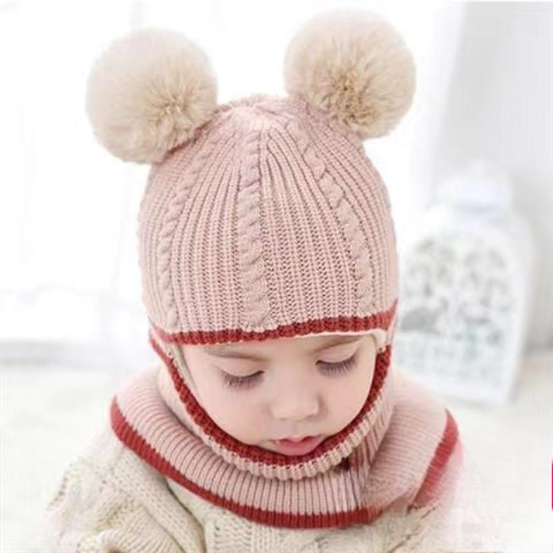 Детская зимняя шапка с помпоном, детские вязаные шапки, шапка для маленьких девочек и мальчиков с теплой флисовой подкладкой, шапки для детей