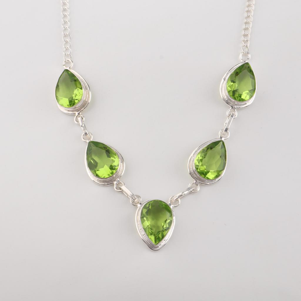 Перидот Драгоценный Камень Стерлинговое Серебро Ручной Работы Ожерелье, Серебро 925 пробы Ювелирные Изделия с Перидотом, Ожерелье для Помолвки RN-1-6