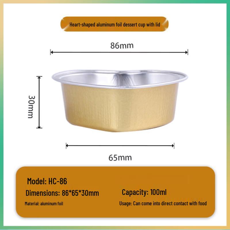 Heart-shaped Gold Aluminum Foil Baking Cups with Lids