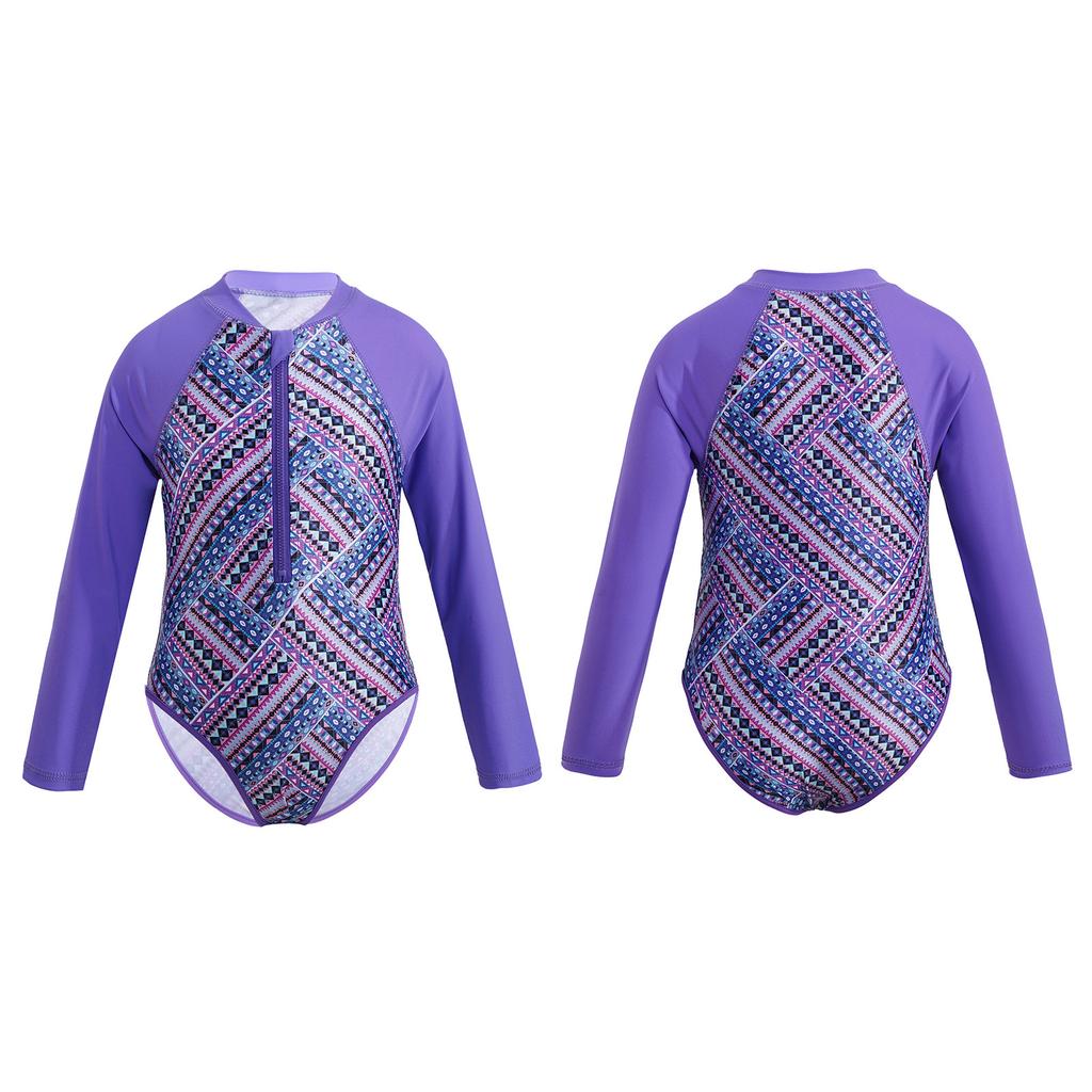Детская рубашка с длинными рукавами и молнией с принтом для девочек, защитный купальник от солнца, купальный костюм