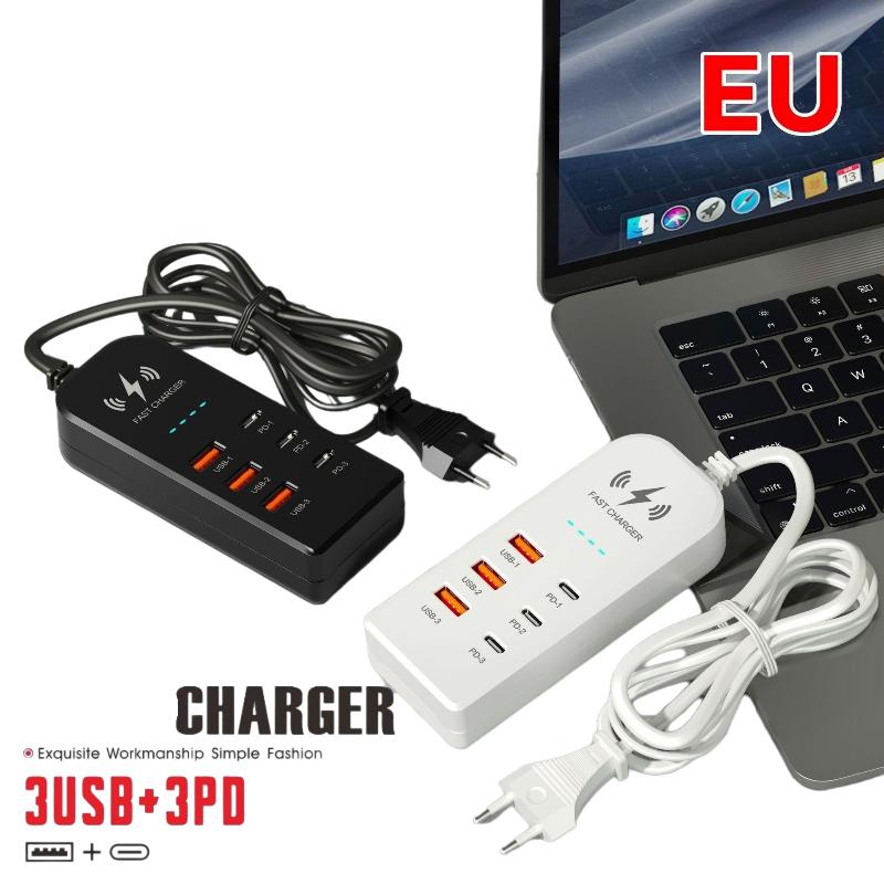 Эффективное 6-в-1 USB Type C PD Зарядное устройство с быстрой зарядкой EU US Штекер Настенный дизайн
