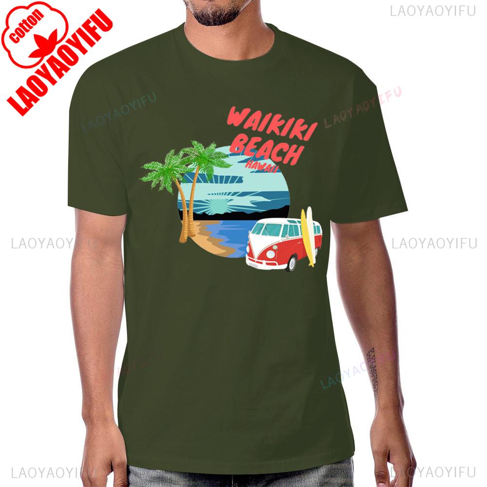 Летний стиль OAHU HAWAII Пляжная футболка Повседневная хлопковая с коротким рукавом Уличная одежда Мужская футболка Харадзюку Хип-хоп Дышащие удобные футболки