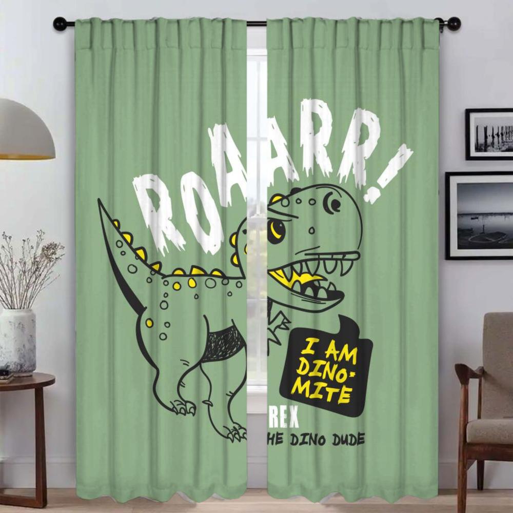 Anti-mosquito Curtains for Living Room Cute Dinosaur Window Curtain Shades Kitchen Curtains 2 Pieces Tulle for Bedroom Partition