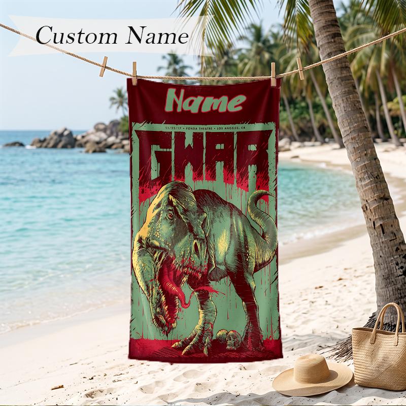 Dinosaur World Custom Name Printed Beach Towel Personalized Soft Towel For Swimming Beach Travel