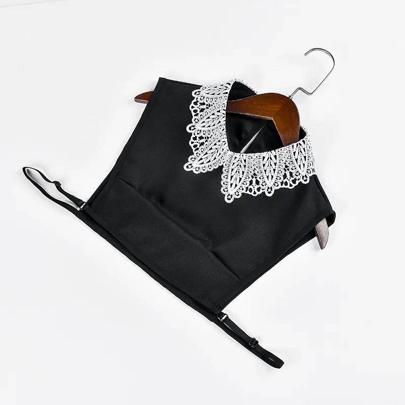 Elegant Women Hollow Out Floral Lace Fake Collar White Ladies Detachable Lapel Half Shirt Blouse Tops Female False Collars