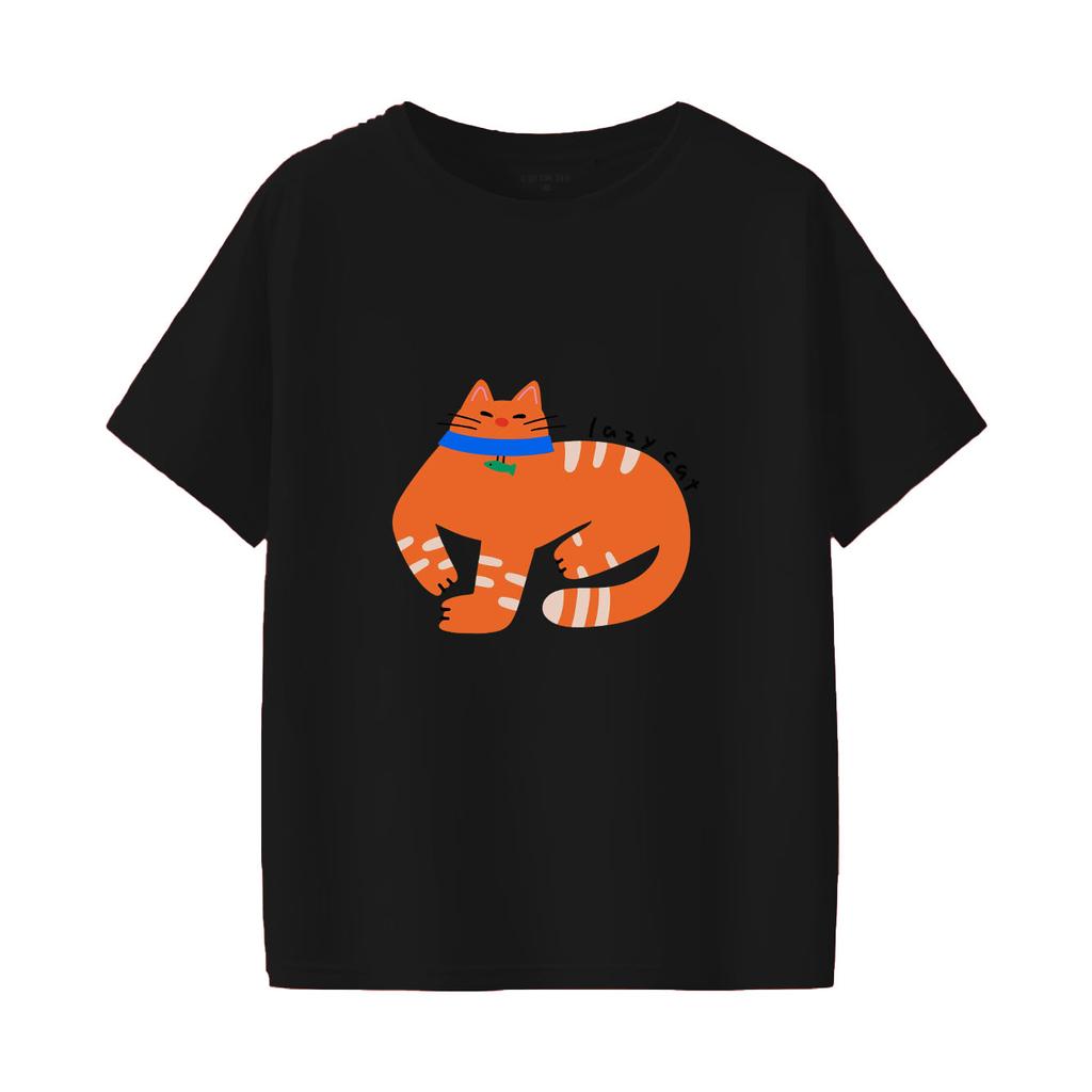 Cartoon orange cat printed short sleeved round neck Womens Tshirt for spring and summer versatile Womens Tshirt