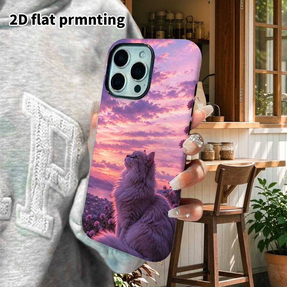 Phone Case: 2D flat design suitable for iPhone 18, 17, 16, 15, 14, 13 Pro film protective case, couple style, long-haired cat, Christmas and Halloween