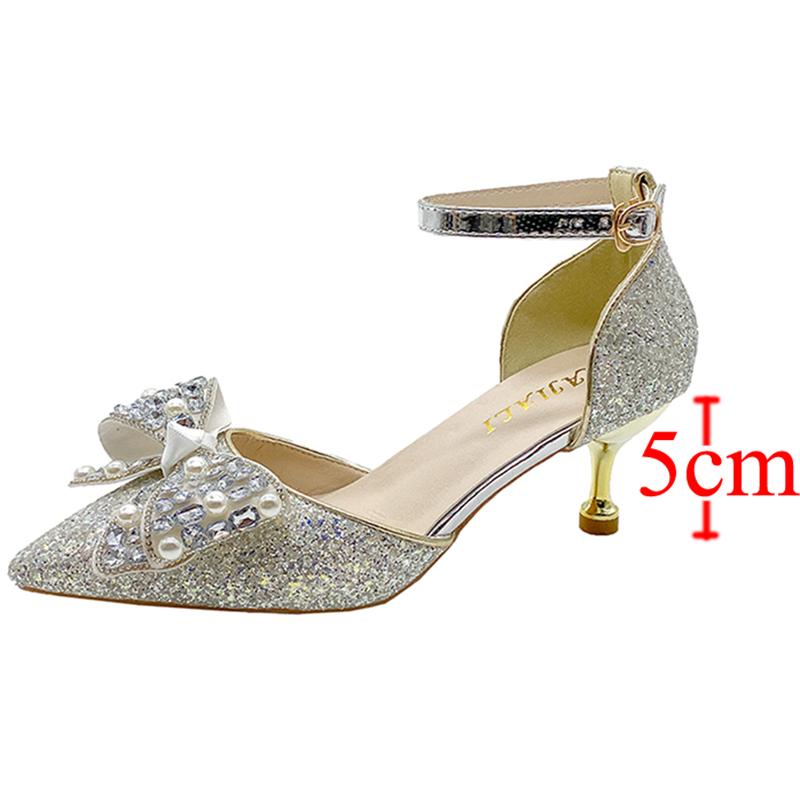 Shiny Crystal Stiletto Heels Pumps Women Bling Rhinestones Bowknot Party Shoes Woman Fashion Ankle Buckle High Heel Shoes Ladies