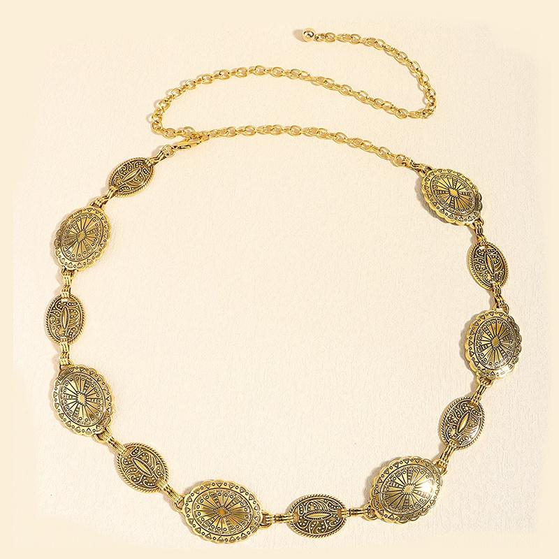 Ретро-стиль Женская металлическая цепочка на талию Регулируемый декоративный круглый резной ремень-цепочка Аксессуары высокого стиля