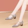 New Rhinestone Word with Thick Heel Single Shoes Women's High Heels 2025 Spring and Autumn Fashion Medium Heel Wedding Shoes Shallow Mouth Women's Sh