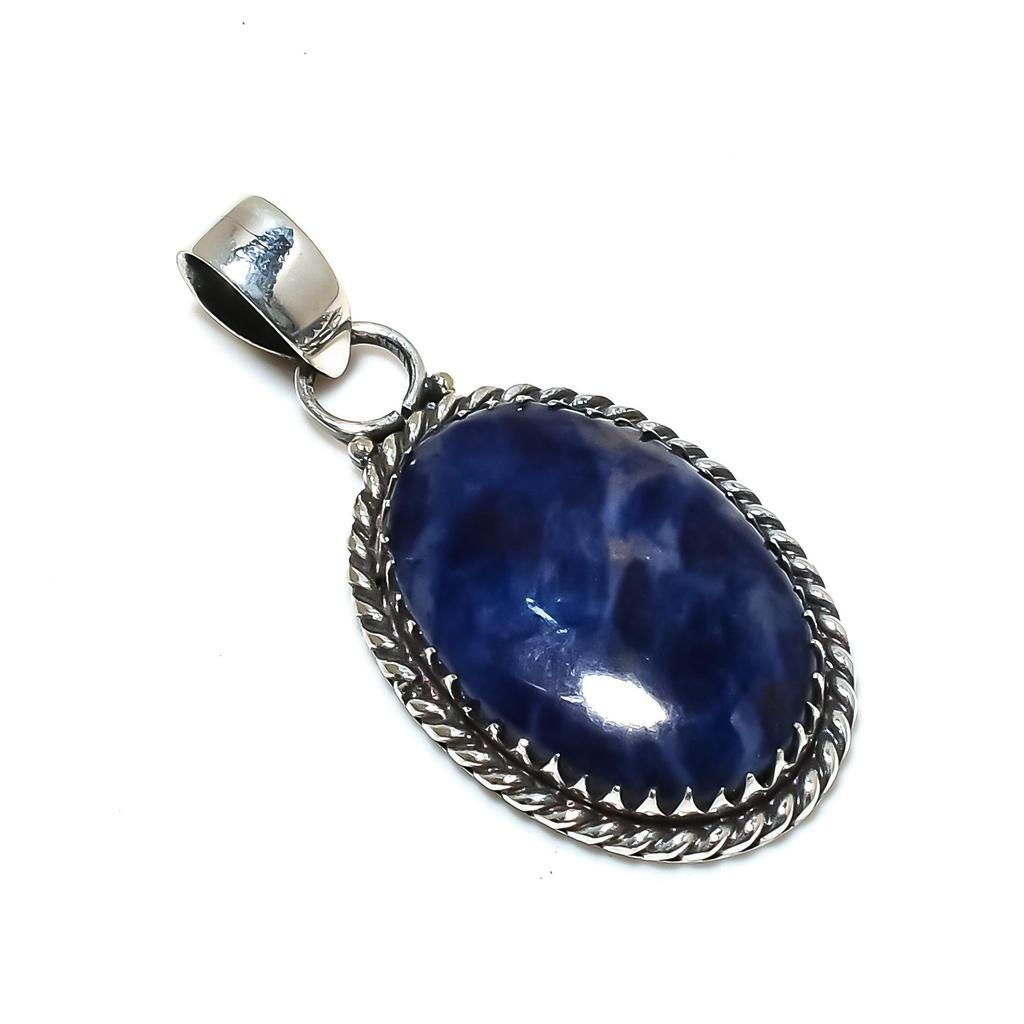 Содалит драгоценный камень, кулон ручной работы из стерлингового серебра 925 пробы, натуральный содалит, праздничный подарок для нее, ювелирные изделия для особых случаев