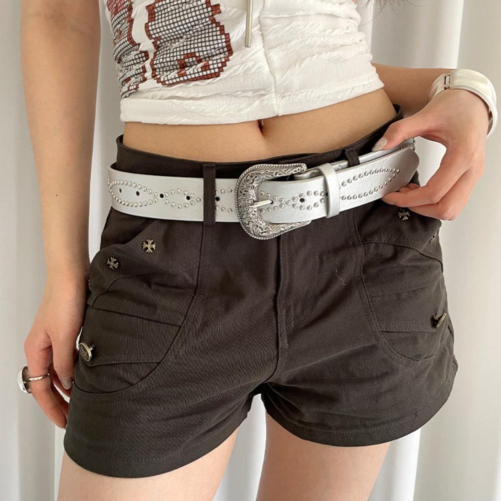 Ethnic Style Women's Belt PU Leather Dress Jeans Belt Fashion Rivet Waist Belt Daily