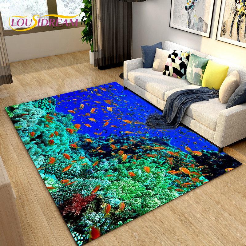 3D подводный мир, морской черепаха, дельфин, большой ковер, ковер для гостиной, спальни, дивана, коврик для кухни, нескользящий напольный коврик