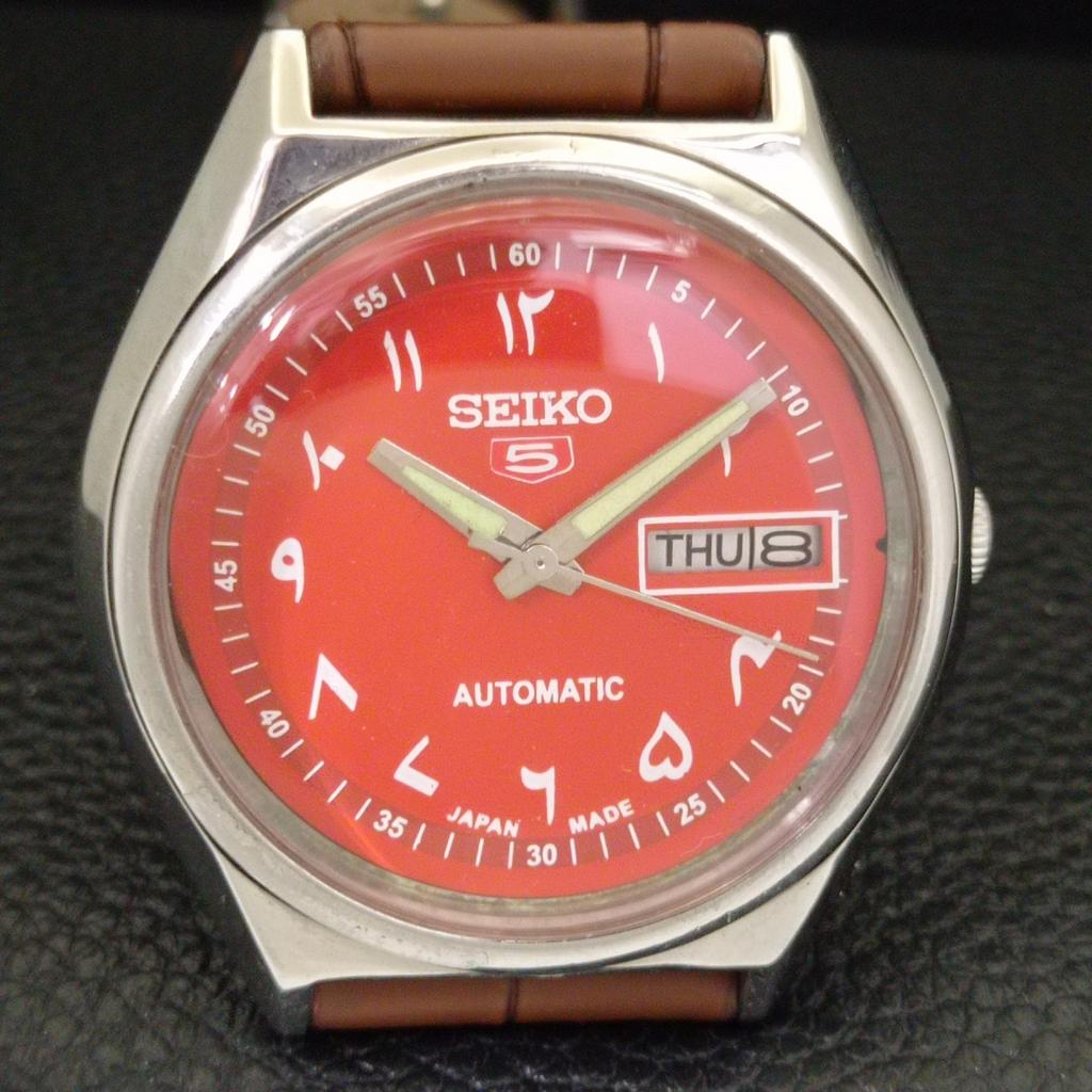 Seiko 5 AUTOMATIC 6309A VINTAGE JAPAN MENS ARABIC RED COLOR DIAL WATCH A701419-5 R206b-a701419