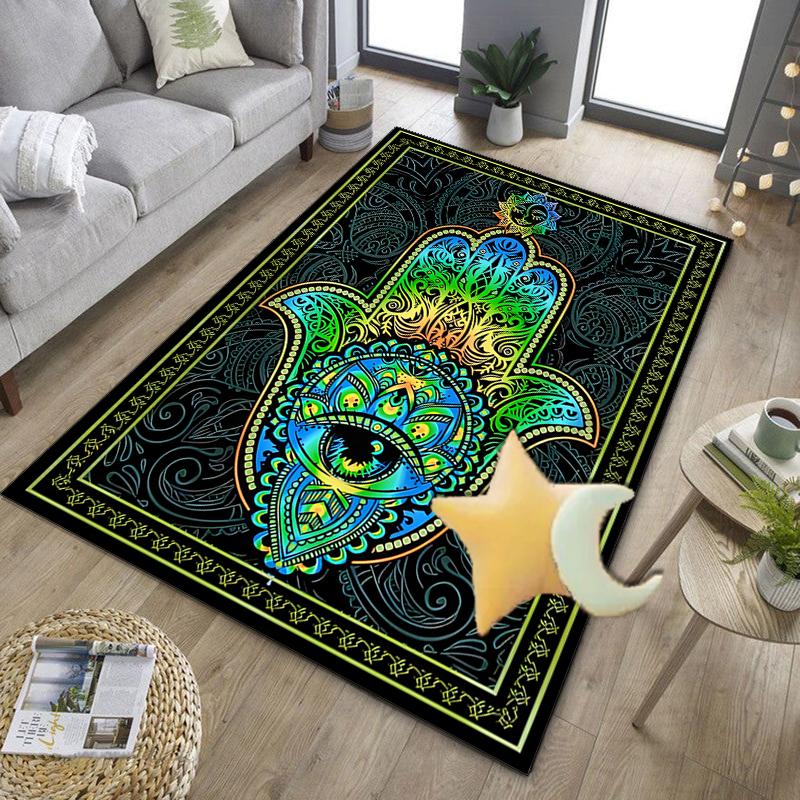 Colorful Hamsa Mandala Pattern Office Rug Chair Mat, Entryway Carpet, Suitable for Front Door, Bedroom, Living Room, Desk, Holiday Gift