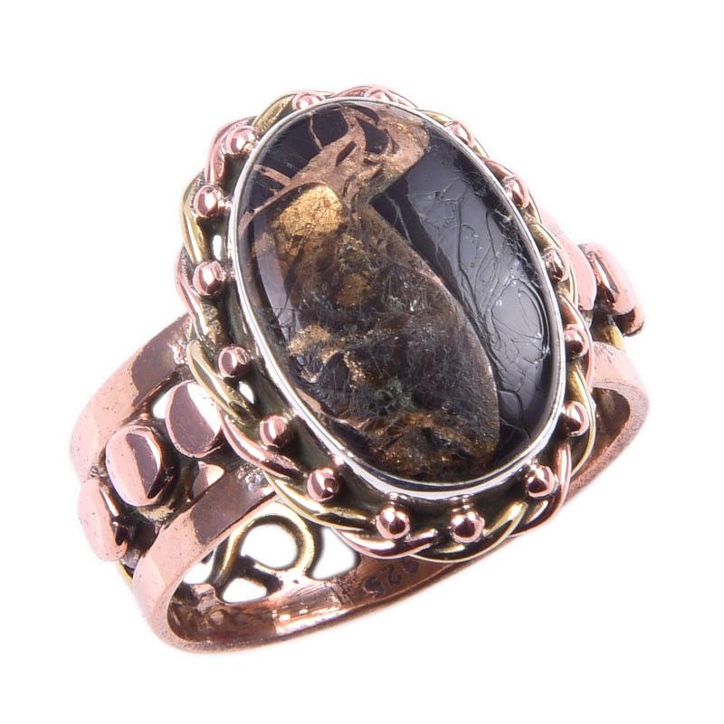 Ювелирные изделия из стерлингового серебра 925 пробы с натуральной черной медью и бирюзой, двухцветное кольцо S.8 D5b15