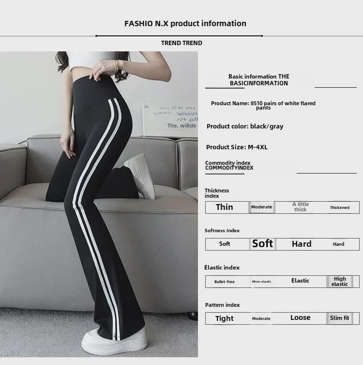 Women's High-Waist Shark Flared Pants with Side Stripes - Slim Fit Barbie Trousers for Spring Outerwear