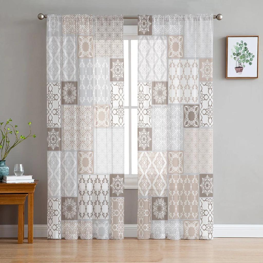 Morocco Ornament Tulle Curtains for Living Room Bedroom Window Sheer Curtains Kitchen Balcony Voile Curtains