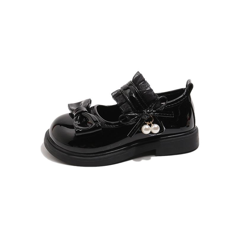 Korean-style shiny leather girls' shoes with double bows, princess shoes for autumn2026New style women's loafers, versatile and stylish