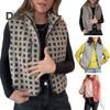 Women Vest Jacket Stand-up Collar Contrast Color Sleeveless Checked Pattern Cardigan Waistcoat Zipper Closure Daily Outdoor Outerwear