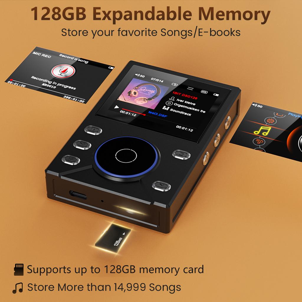 DSD Плеер без потерь 2,4-дюймовый ЖК-экран Аудио высокого разрешения Walkman Легкий Walkman Аудиоплеер для путешествий, поездок на работу, офиса