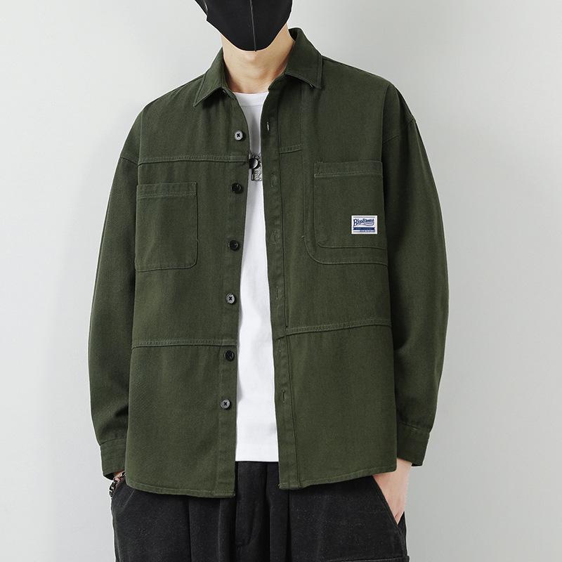 Мужская куртка-рубашка в японском стиле с длинными рукавами, новая мужская куртка на весну и осень, универсальная однотонная модная свободная рубашка в стиле ретро