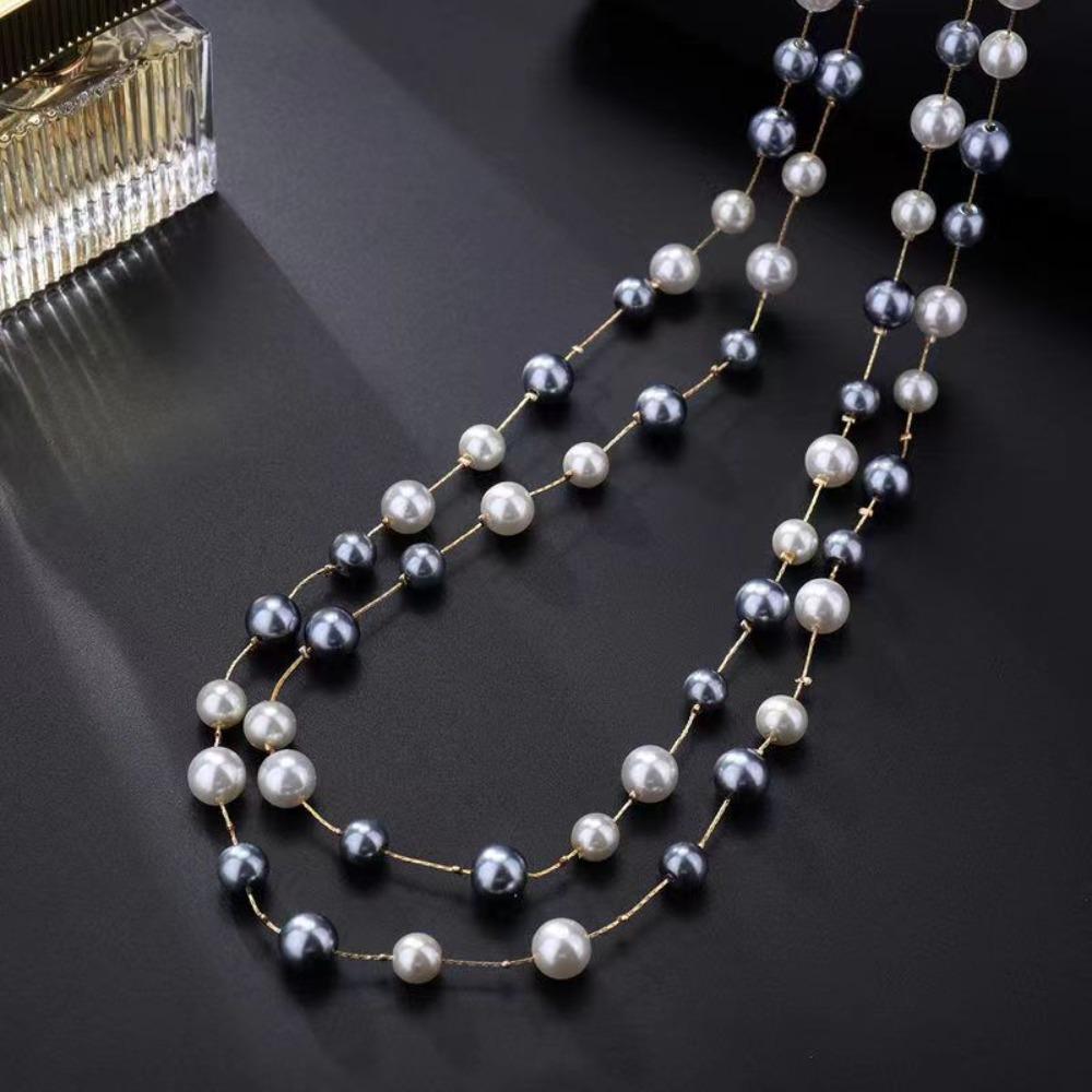 JMXD Французский Шик Элегантное Женское Длинное Многослойное Ожерелье из Стеклянного Жемчуга Модное Универсальное Винтажное Стильное Необходимое Ювелирное Изделие