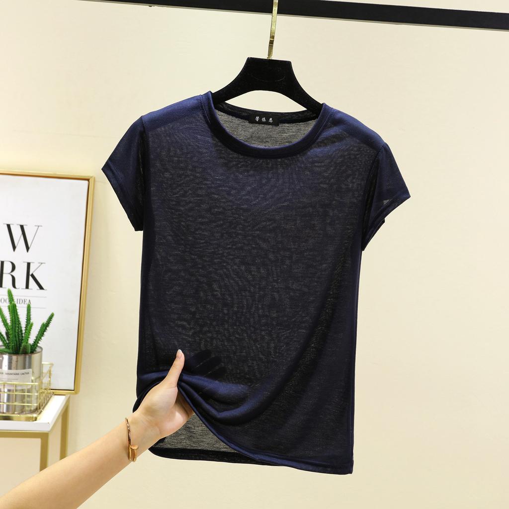 O-Neck Short Sleeve Tshirts Slim Fit Solid Color Summer Thin T-shirt Woman Bottomed Tee Tops All Match