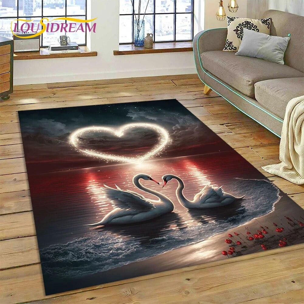 Love Swan Cartoon Cygnus Girl Gift Carpet Rug for Home Living Room Bedroom Sofa Doormat Decor,Kids Area Rug Non-slip Floor Mat