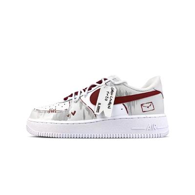 Кроссовки Air Force 1 BNK Blush Letter Низкие Кеды для Скейтборда Унисекс Белый Красный CW2288-111(Team1771-)
