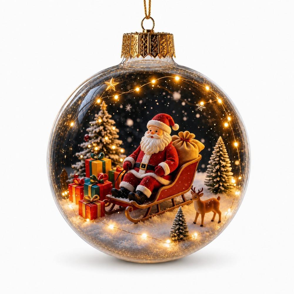 LED Lighted Glowing Christmas Scene Ball Ornament Christmas Spherical Pendant Xmas Gift