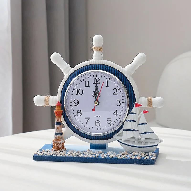 Bedroom Decoration, Table Clock, Living Room Wooden Clock Ornaments, Mediterranean Navigation Helmsman's Seat Clock