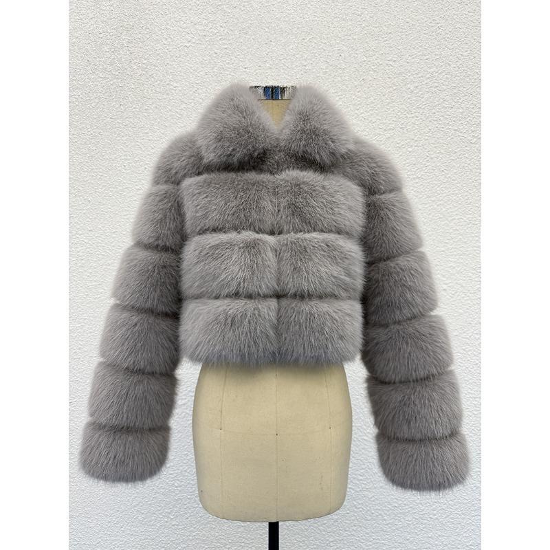 S-6X короткая куртка из искусственного меха лисы женская зимняя новая модная куртка с круглым вырезом и вставками из искусственного меха