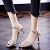Summer New One-word Buckle Fashion Rhinestone Open-toed High-heeled Sandals Women's Thin Heels Transparent Versatile Sexy Women's Shoes